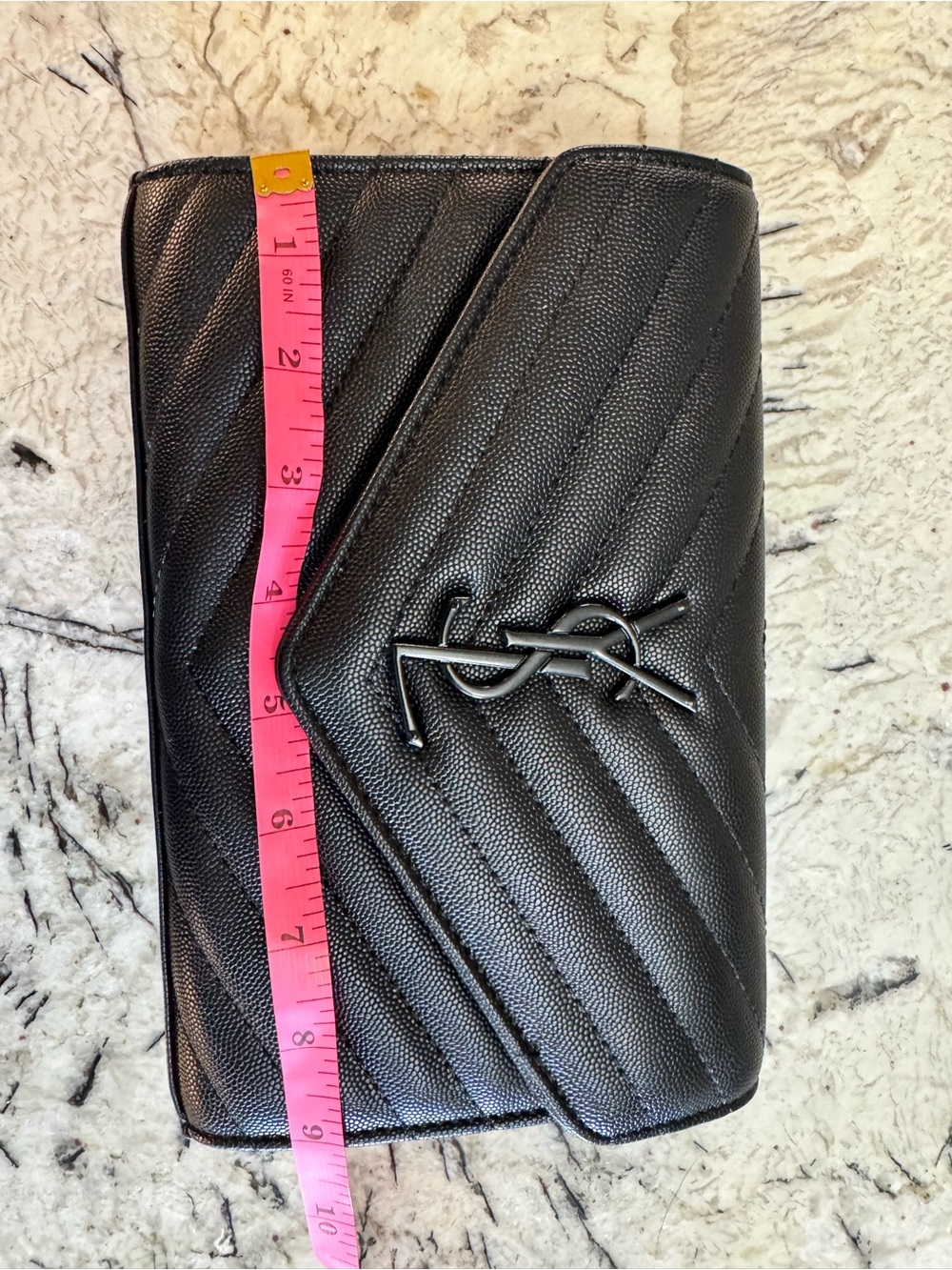 Saint Laurent Black Quilted Chevron Leather Envelope Clutch - Picture 3 of 6